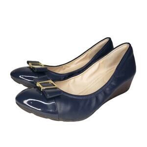Cole Haan Grand OS Emory Bow Wedge Womens Blue Leather Ballet Shoes Size 1O B